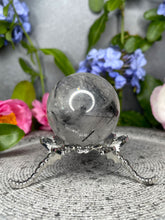 Load image into Gallery viewer, Striking Black Tourmalated Quartz Crystal Sphere
