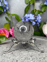Load image into Gallery viewer, Striking Black Tourmalated Quartz Crystal Sphere