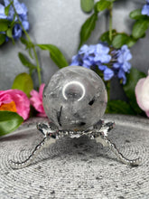 Load image into Gallery viewer, Striking Black Tourmalated Quartz Crystal Sphere