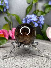 Load image into Gallery viewer, Black Tourmalated Smoky Quartz Crystal Sphere With Rainbows