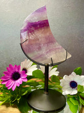 Load image into Gallery viewer, Stunning fluorite Crescent Moon With Black Stand