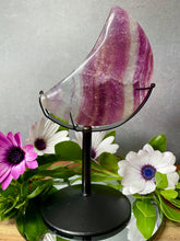 Load image into Gallery viewer, Candy Fluorite Crescent Moon With Black Stand