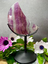 Load image into Gallery viewer, Candy Fluorite Crescent Moon With Black Stand