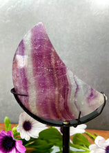 Load image into Gallery viewer, Candy Fluorite Crescent Moon With Black Stand