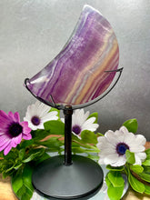 Load image into Gallery viewer, Magnificent Candy Fluorite Crescent Moon With Black Stand