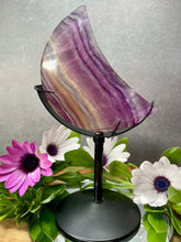 Load image into Gallery viewer, Magnificent Candy Fluorite Crescent Moon With Black Stand