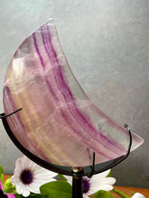 Load image into Gallery viewer, Soothing Candy Fluorite Crescent Moon With Black Stand