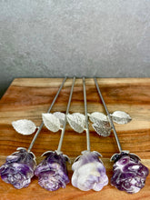 Load image into Gallery viewer, Chevron Dream Amethyst Crystal Rose With Silver Metal Stem
