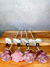 Load image into Gallery viewer, Strawberry Quartz Crystal Rose With Silver Metal Stem