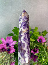 Load image into Gallery viewer, Beautiful Chevron Dream Amethyst Crystal Tower Point