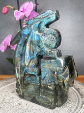 Load image into Gallery viewer, Incredible Labradorite Crystal Dragon Carving Blue Golden Flash