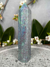 Load image into Gallery viewer, UV Reactive Ruby Fuchsite Kyanite Crystal Tower Point