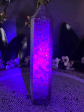 Load image into Gallery viewer, Stunning UV Reactive Ruby Fuchsite Kyanite Crystal Tower Point
