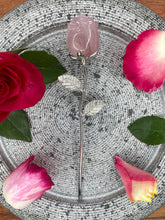 Load image into Gallery viewer, Breathtaking Rose Quartz Rose Crystal Carving With Silver Stem