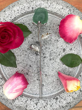 Load image into Gallery viewer, Cleanse Green Fluorite Rose Crystal Carving With Silver Stem