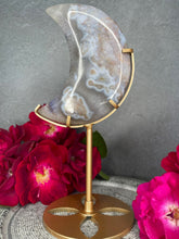 Load image into Gallery viewer, Beautiful Blue Flower Agate Crystal Crescent Moon