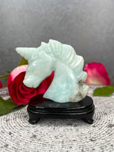 Load image into Gallery viewer, Blue Caribbean Calcite Crystal Unicorn Carving
