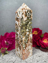 Load image into Gallery viewer, Druzy Orbicular Ocean Jasper Crystal Tower Point