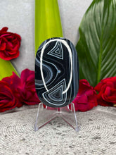 Load image into Gallery viewer, Incredible Black Agate Crystal Palmstone Carving