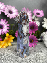Load image into Gallery viewer, Gentle Blue Flower Agate Crystal Tower Point