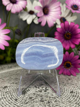 Load image into Gallery viewer, Soothing Blue Lace Agate Palm Stone Crystal Carving