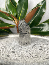 Load image into Gallery viewer, Stunning Transparent Clear Quartz Tower Point Black Tourmaline Crystal Inclusions