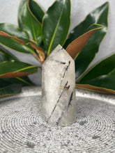 Load image into Gallery viewer, Clear Quartz Tower Point With Black Tourmaline Crystal Inclusions