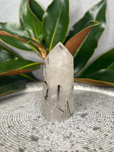 Load image into Gallery viewer, Clear Quartz Tower Point With Black Tourmaline Crystal Inclusions