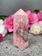 Load image into Gallery viewer, Stunning Peruvian Pink Rhodonite Crystal Tower Point