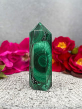 Load image into Gallery viewer, Discounted Malachite Crystal Tower Point