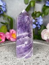 Load image into Gallery viewer, Soothing Chevron Dream Amethyst Crystal Tower Point