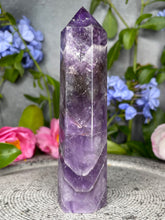 Load image into Gallery viewer, Serene Chevron Dream Amethyst Crystal Tower Point