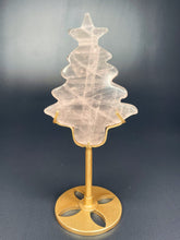 Load image into Gallery viewer, Rose Quartz Christmas Tree Crystal Carving On Gold Stand