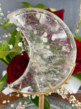 Load image into Gallery viewer, Beautiful Clear Quartz Crescent Moon On Gold Stand