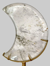 Load image into Gallery viewer, Beautiful Clear Quartz Crescent Moon On Gold Stand