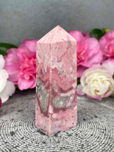 Load image into Gallery viewer, Stunning Peruvian Pink Rhodonite Crystal Tower Point