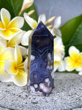 Load image into Gallery viewer, Peaceful Blue Flower Agate Crystal Tower Point