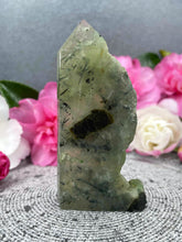 Load image into Gallery viewer, Peaceful Prehnite Crystal Tower Point Freeform With Raw Druzy