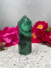 Load image into Gallery viewer, Discounted Malachite Crystal Tower Point