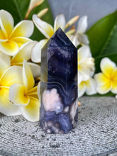 Load image into Gallery viewer, Peaceful Blue Flower Agate Crystal Tower Point
