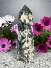 Load image into Gallery viewer, Gorgeous Moss Agate Crystal Tower Point