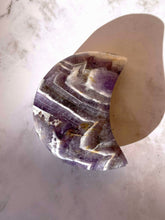 Load image into Gallery viewer, Chevron Dream Amethyst Crescent Moon Carving 1pc