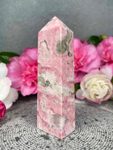 Load image into Gallery viewer, Peruvian Pink Rhodonite Crystal Tower Point