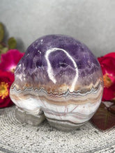 Load image into Gallery viewer, Beautiful Mexican Crazy Lace Agate Amethyst Crystal Skull Carving