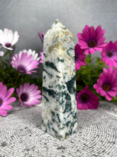 Load image into Gallery viewer, High Vibrations Moss Agate Crystal Tower Point