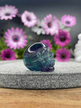 Load image into Gallery viewer, Pretty Rainbow Fluorite Crystal Skull Carving