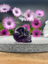 Load image into Gallery viewer, Purple Rainbow Fluorite Crystal Skull Carving