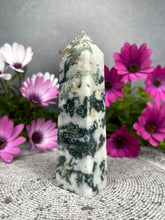 Load image into Gallery viewer, High Vibrations Moss Agate Crystal Tower Point