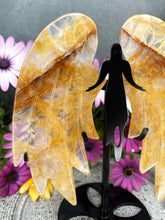 Load image into Gallery viewer, Golden Healer Crystal Angel Wings Black Stand