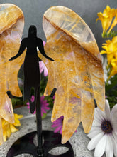 Load image into Gallery viewer, Golden Healer Crystal Angel Wings Black Stand
